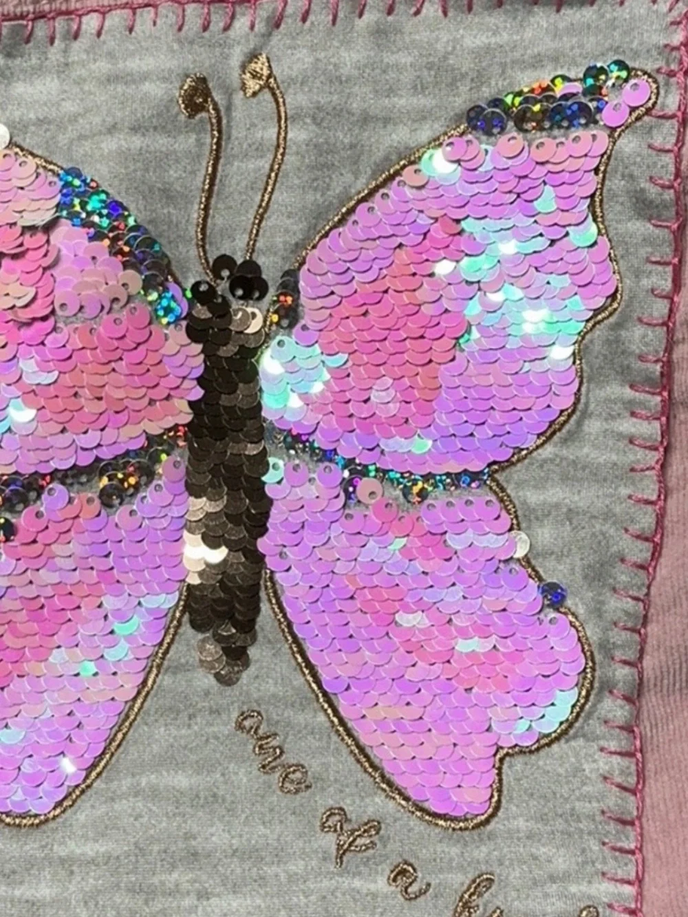 Upcycled Pink Corduroy Sherpa Kids Jacket with Sequin Butterfly